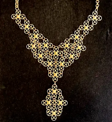 Filigree Bib Necklace Gold Plated Egyptian Revival Runway Etruscan Vintage JCS • $31.99