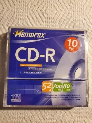 Memorex CD-R 52x 700MB 80 Min 10 Pack Blank Record Music Photos NEW SEALED  • $11.29