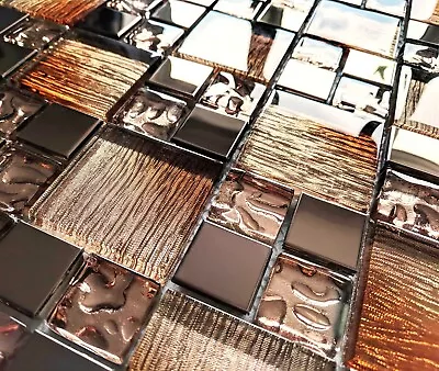 £8.98 • Buy New Bronze Copper Foil Glass & Metal Square Mosaic Wall Tiles Copper 8mm Rrp £16