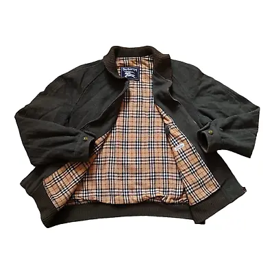 Vintage Burberry Bomber Jacket Green Nova Check Coat Jacket Wool Size 54 • $252.27