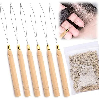 200PCS Nano Ring Micro Beads Hair Extensions Pulling Loop Threader Hook Tool Kit • £3.79