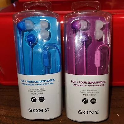 Sony MDREX15AP Earbuds With Mic Bundle - Blue & Violet / Purple New Sealed • $5.80