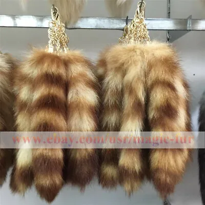 5pcs Dyed Golden Yellow Real American Raccoon Fur Tail Keychain Bag Charm • $18