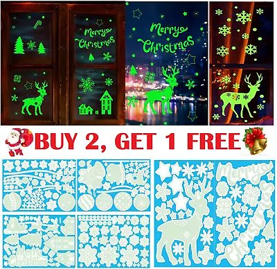 $7.64 • Buy Christmas Window Clings Glow In The Dark Xmas Wall Stickers Snowflake Reindeer