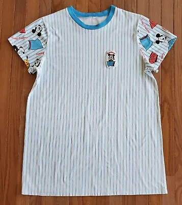 Vtg Disney Mickey Mouse White Blue Stripes Pajama Sleep Shirt Sleepwear Size L/G • $9.99