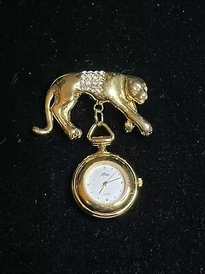 U3 Vintage FABERGE Gold Tone Leopard Brooch Pin Watch D48 • $23.74