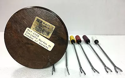 Fondue Forks Stainless & Wood W/Stand Set Of 6 Vintage Conjunto De Garfos • $29.99