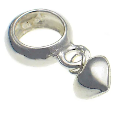 Sterling 925 Silver Dangle Bead Bracelet Charm Carrier & Heart • £10