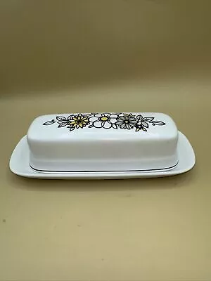 Noritake Progression TRESSA MCM 1970 Butter Dish And Cover Yellow Black Floral • $24.99