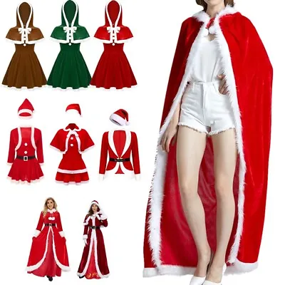 Women Christmas Hood Dress Cape Xmas Party Mrs. Claus Santa Cosplay Costumes • $29.66