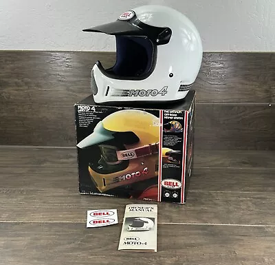 Vintage BELL MOTO 4 Helmet 7-1/2 White Off Road Moto Cross Riding W/Box • $210