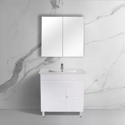 750mm Freestanding Narrow Bathroom Vanity With Legs Gloss White MDF Board • $399