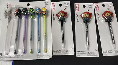 MARVEL YOOBI 5 PACK GEL PENS INTERCHANGEABLE CHARMS INCLUDED  + 3 Squishy Pens • $11.97