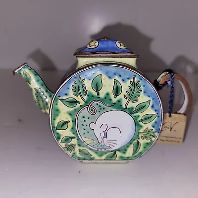 $14.99 • Buy Vtg Charlotte Di Vita Miniature Teapot Hand Painted Mouse Sleeping READ FLAW