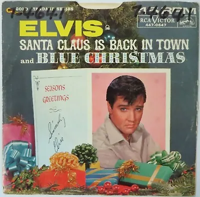ELVIS PRESLEY Blue Christmas / Santa Claus RCA 45 447-0647 1965 Promo W/ PS HEAR • $25