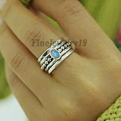 Ethiopian Opal Ring 925 Sterling Silver Spinner Ring Meditation Jewelry - H424 • £11.99