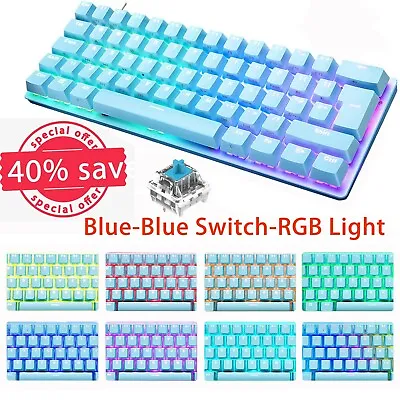 UK Layout 60% True Mechanical Gaming Keyboard 61 Keys Wired LED RGB Backlit Blue • £15.09