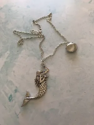 The Siren Of The Deep Silver Mermaid With Clam Shell Locket Necklace • $7.45