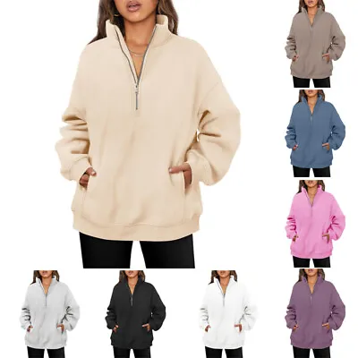 Women Sweatshirt Zip Up Pullover Ladies Warm Long Sleeve Holiday Sweatshirts Top • £12.99