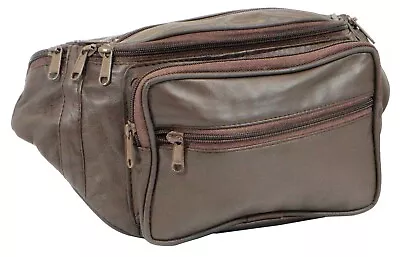 Genuine Leather Fanny Pack Large Multi Zippered Waist Bag Design Hip Purse • $13.19