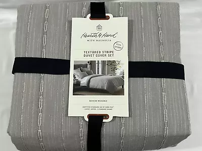 Hearth & Hand Magnolia Textured Stipe Loop F/Q Duvet Cover Set Gray New #92726 • $39.99