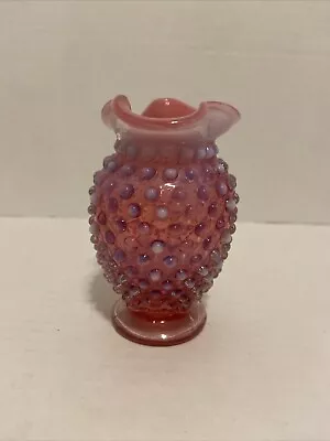 Vintage Fenton Cranberry Opalescent Hobnail Ruffled Edge Vase • $25