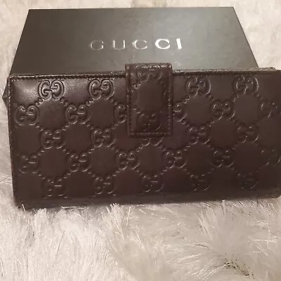 $125 • Buy Vintage Gucci Brown Leather Guccissima Embossed Monogram GG Wallet
