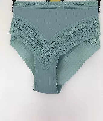 Ex Marks & Spencer M&S Womens Sea Green Brazilian Lace Knickers Briefs Size 12 • £4.99