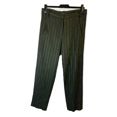 £54.99 • Buy Annette Görtz Green Striped Wool/Linen Blend Trousers Size 36 Uk 10