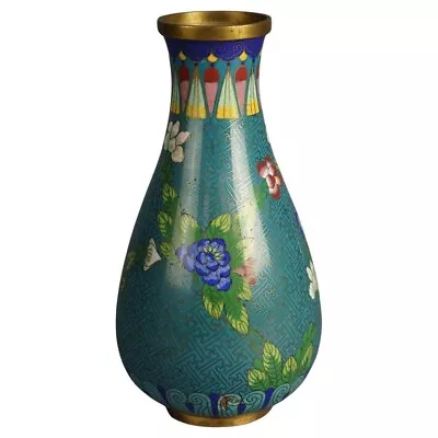 Antique Japanese Meiji Cloisonne Enameled Vase With Flowers C1920 • $300
