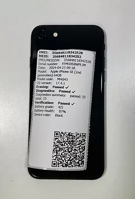 Apple IPhone SE 2nd Gen. (2020) 64GB Unlocked A2275 Black MHG43 • $100