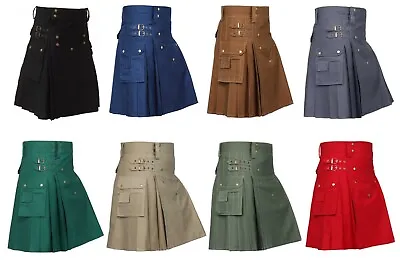 Men's Scottish Fashionable Utility Kilt Handmade 100% Cotton Cargo Pockets Kilt • $55
