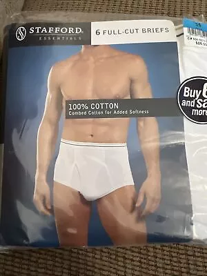 MEN'S STAFFORD FULL CUT WHITE BRIEFS SIZE 36 PACK OF 6 NEW Sealed #2 • $14.99