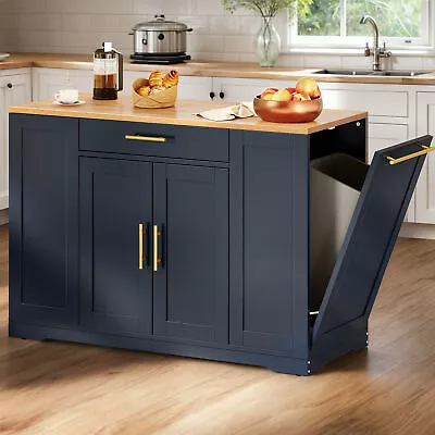 Rolling Kitchen Island With Trash Can Cabinet Mobile Islands Table With Drawer • $219.99