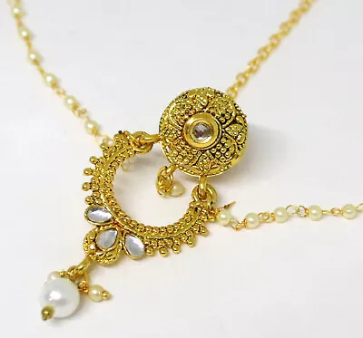 GoldPlated Matha Patti With Borla Tikka  Jarkan Stone Hair Jewelery PartywearM14 • $8.99