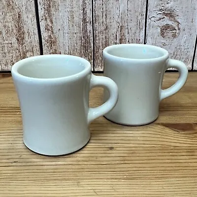 Pair Vintage Victor 8 Ounce Ceramic Diner Mugs In Ivory Restaurant Ware • $22.40