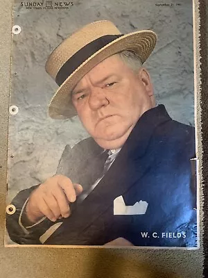 W.C. FIELDS Original Color Portrait SUNDAY NEWS 9/21/41 HISTORICAL FIGURES • $36