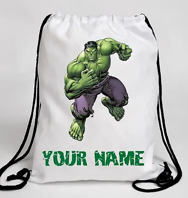 Personalised Marvel Hulk Boys Girls Drawstring Bag School PE Kit Backpack • £8.79