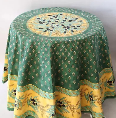 Vtg Rnd Poupees Yolande Tablecloth French Provincial Green Yellow 66  France • $36.50