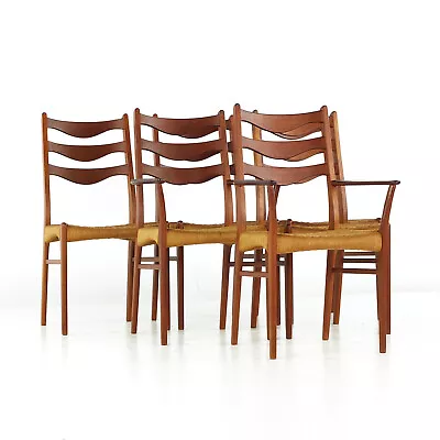 Arne Wahl Iversen GS90 Mid Century Danish Teak Dining Chairs With Rope Seats - S • $5347