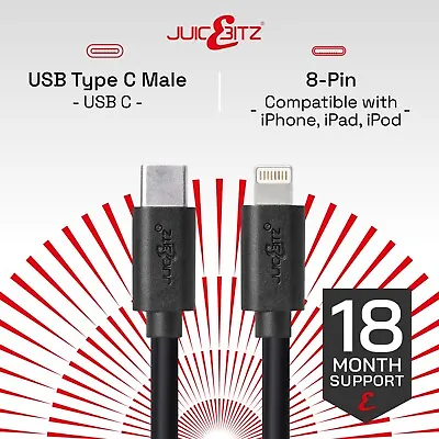 JuicEBitz® USB Charger Cable For Apple IPad 8th 9th Generation (USB-C To 8 Pin) • £10.99