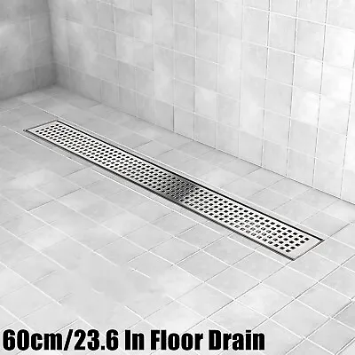 60cm Linear Shower Floor Drain For Bathroom Kitchen Stainless Steel Gully Trap • £33.90