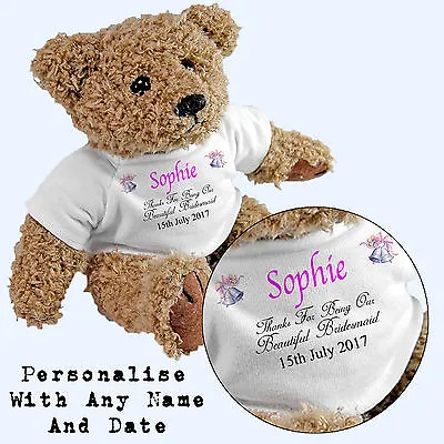£13.99 • Buy Personalised Bridesmaid Teddy Bear - Add Any Name / Date - Wedding Gift