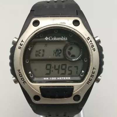 Columbia Digital Watch Men 45mm Silver Black Tone Timer Backlight  New Battery • $26.99