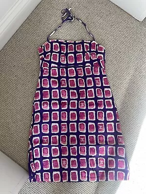 CHANEL 01P CC Pink Purple Brush Geometric Print Halter Strap Mini Dress Size 40 • £400