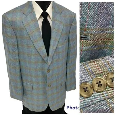 Ibiza Men Blue Green Iridescent Sport Coat Shadow Plaid Jacket Silk Linen Blazer • $149.99