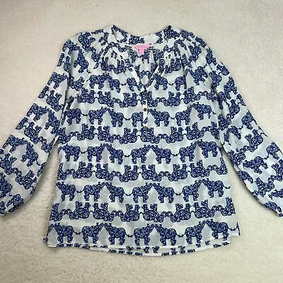 Lilly Pulitzer Shirt Womens XL White Blue Abstract Elephant Top Blouse • $29.99