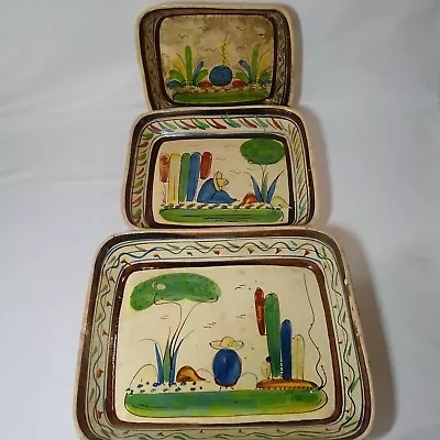 Mexico Pottery Colorful Nesting Rectangular Platters Set Of 3 • $39.99