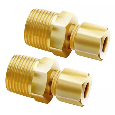 Ice Maker Water Line Brass Tube Fitting 3/8  Male X 1/4  Compression - (2 Pack) • $7.99