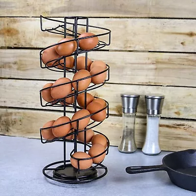 Black Wire Spiral Egg Holder Tall Rotating Storage 32 Eggs Rack Non Slip Base UK • £21.90